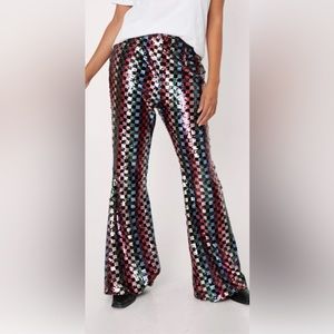 Nasty Gal Plus Size Sequin Bell Bottom Pants Size 16